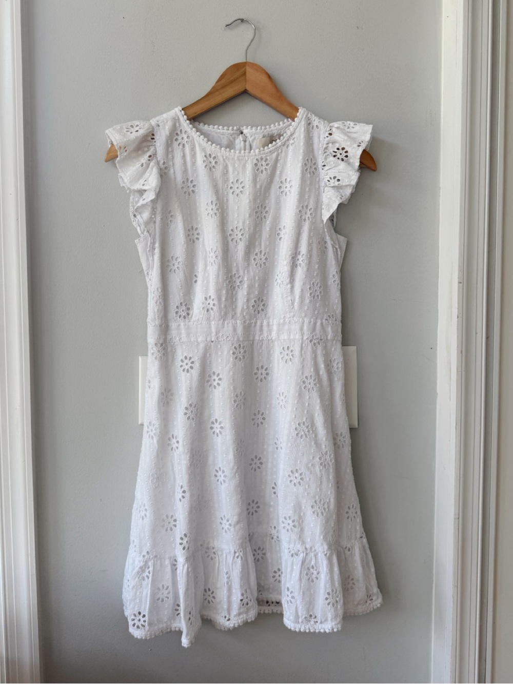 Loft White Eyelet Flutter Sleeve Dress